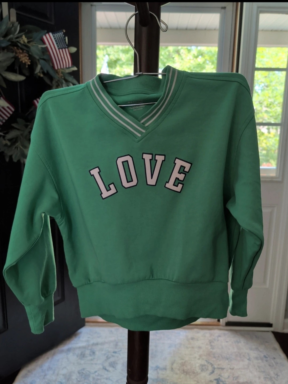 Old Navy Green V-Neck Sweatshirt with 'LOVE' Applique